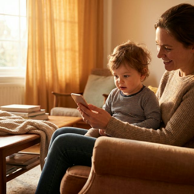 Parent and toddler looking at a smartphone together