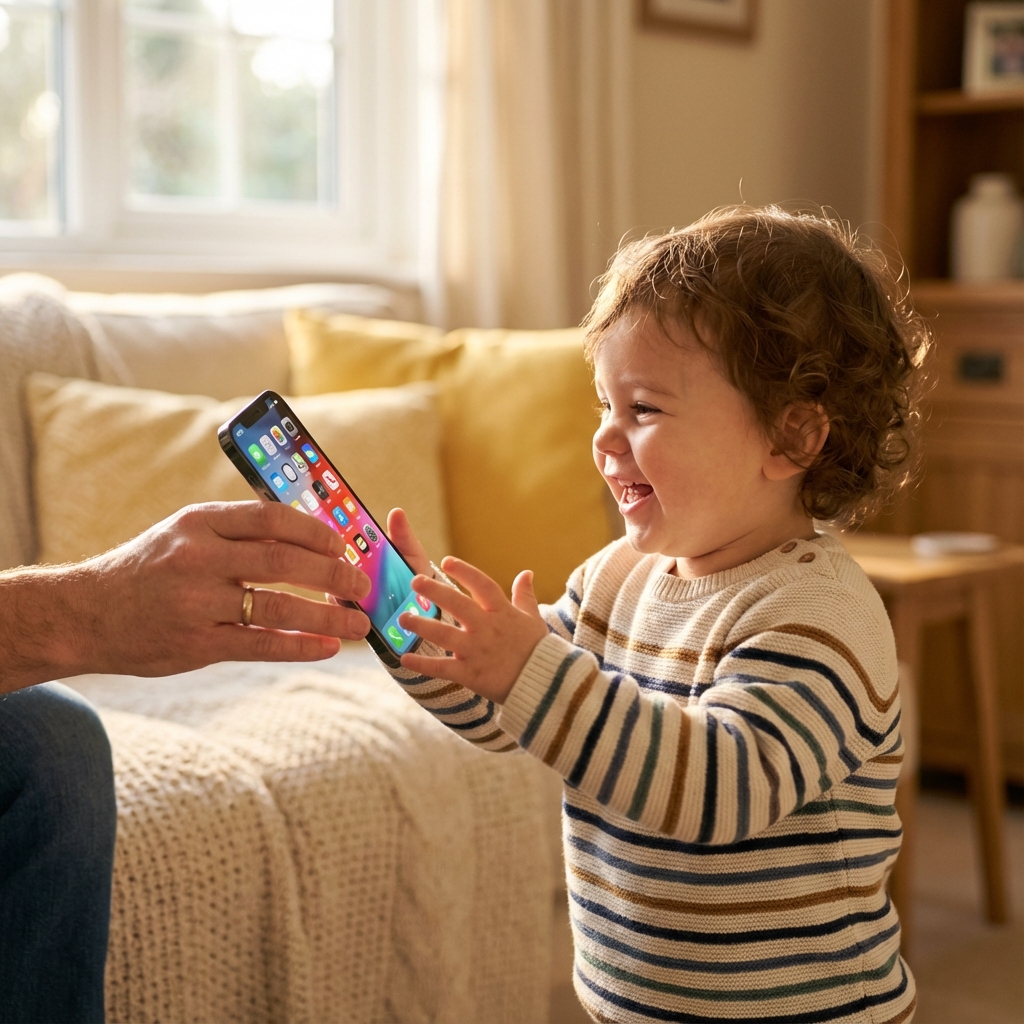Parent and toddler sharing a moment with an iPhone